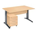 Pack bureau droit hêtre pied L métal + caisson mobile 3 tiroirs Altys