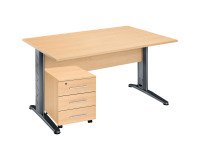 <em>Straight desk pack beech wood leg with metal L + mobile pedestal with 3 drawers Altys</em>