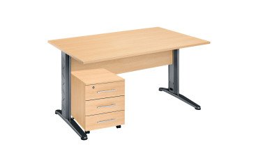 <em>Straight desk pack beech wood leg with metal L + mobile pedestal with 3 drawers Altys</em>