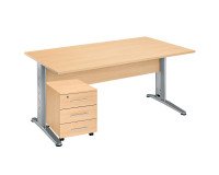 Pack Schreibtisch gerade Buche Fuß L Metall + Rollcontainer mit 3 Schubladen Altys.