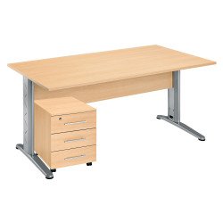 <em>Straight desk pack beech wood leg with metal L + mobile pedestal with 3 drawers Altys</em>