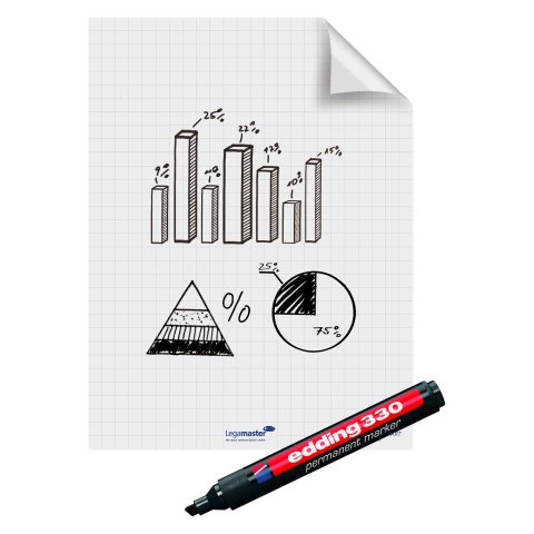 Hojas electrostática reposicionable no borrable Magic-Chart 60 x 80 cm - 25 hojas blancas cuadriculadas