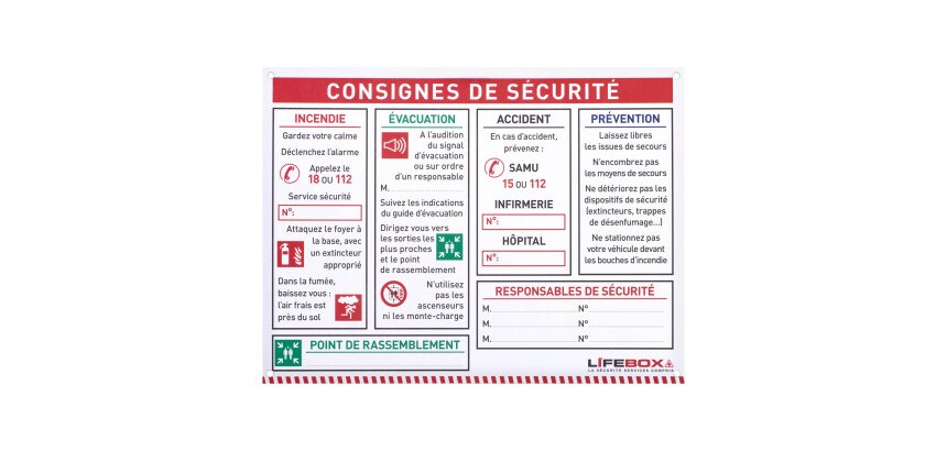 Panneau consignes de sécurité incendie