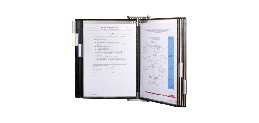 Protège-documents pivotant mural Tarifold Stérifold PVC A4 10 pochettes - 20 vues - coloris noir