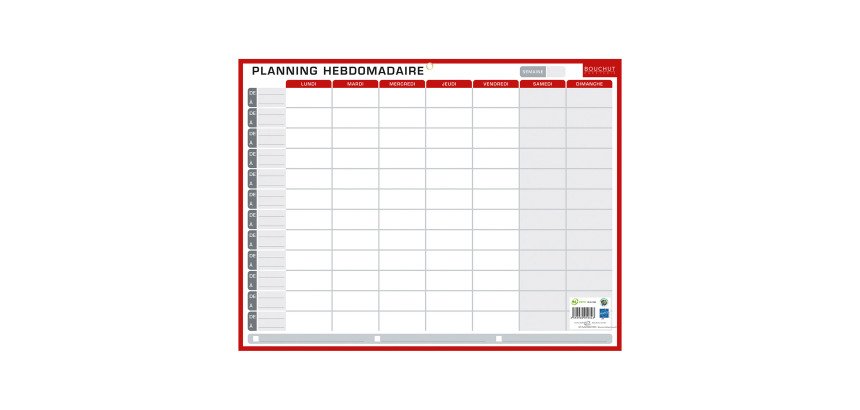 Planning perpétuel Hebdomadaire/Annuel - Effaçable à sec - 32 x 42 cm