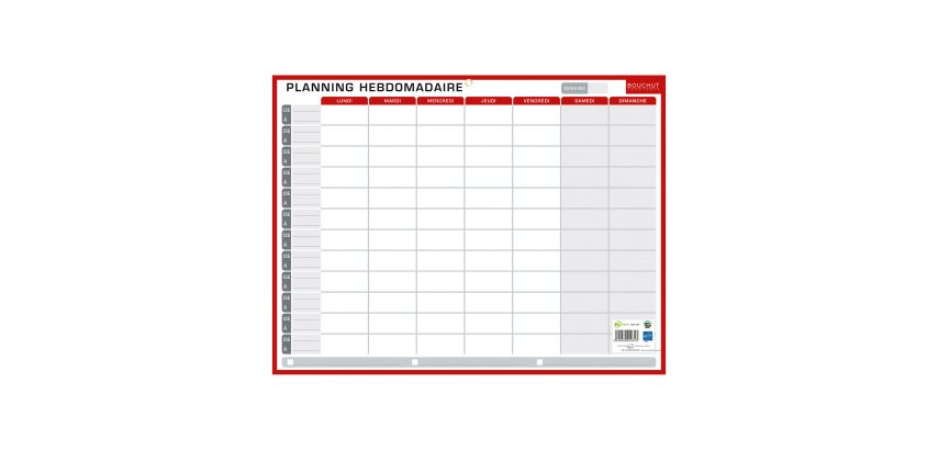 Planning perpétuel Hebdomadaire/Annuel - Effaçable à sec - 32 x 42 cm