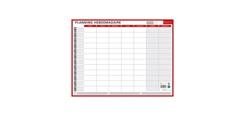 Planning perpétuel Hebdomadaire/Annuel - Effaçable à sec - 32 x 42 cm
