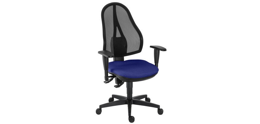 Bürostuhl Holly aus Stoff und Mesh - Netzrücken - mit oder ohne Armlehnen - Permanentkontakt-Mechanismus - Schwarzes Fußgestell