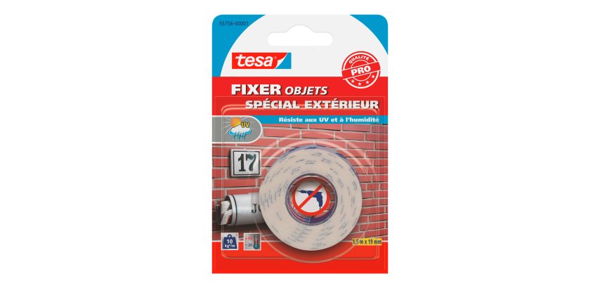 Ruban adhésif Tesa double-face spécial extérieur - Largeur 19 mm x longueur 1,5 m