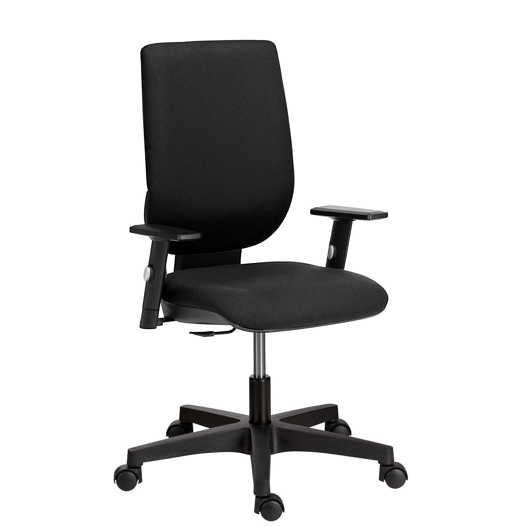 Chaise de bureau NAO tissu - dossier réglable en hauteur - avec ou sans accoudoirs - Mécanisme Synchrone ou Contact permanent - Pieds noirs