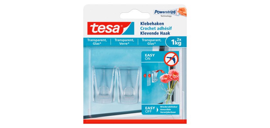 Crochets adhésifs Tesa pour verre et surface transparente - Lot de 2