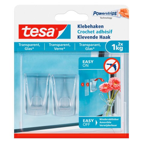 Crochets adhésifs Tesa pour verre et surface transparente - Lot de 2
