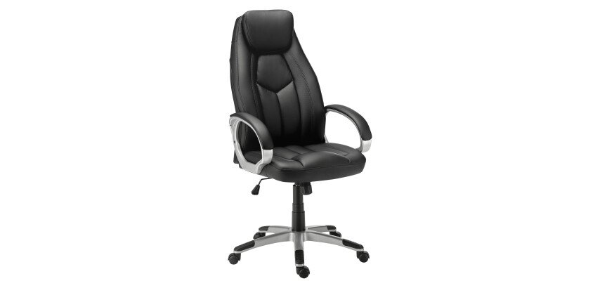 Office chair DARIUS in faux leather - with armrests, headrest and lumbar support - Centered Tilt Mechanism - Aluminum Feet