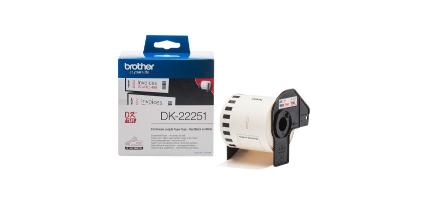 Rouleau Brother DK-22251 62 mm - Schwarz und Rot auf Weiß - Für Brother QL-Drucker