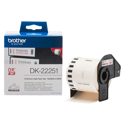 Rollo de papel Brother DK-22251 negro y rojo sobre blanco 62 mm x 15,24 m - Para impresora Brother QL