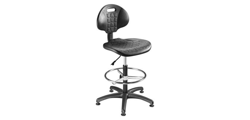 Chaise d'atelier Nargo haut noir - Avec repose-pieds et patins