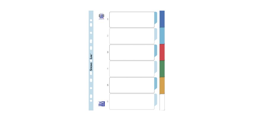 Set tabbladen polypropyleen 6 onderverdelingen A4