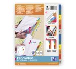 Intercalaire A4 carte bristol blanche Oxford 12 onglets numériques multicolores - 1 jeu