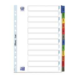 Intercalaire A4 carte bristol blanche OXFORD 12 onglets mensuels multicolores - 1 jeu