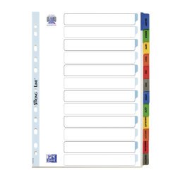 Intercalaire A4 carte bristol blanche OXFORD 12 onglets mensuels multicolores - 1 jeu