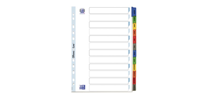 Set of monthly dividers, Bristol board with Mylar tabs, A4, 12 divisions