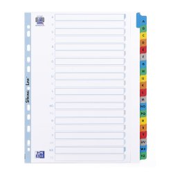 Intercalaire A4+ carte bristol blanche OXFORD 20 onglets alphabétiques multicolores - 1 jeu