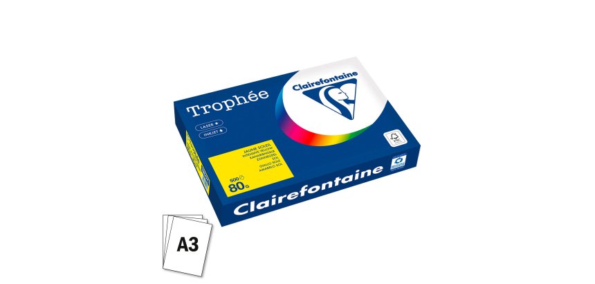 Ramette papier couleur Clairefontaine Trophée couleurs vives A3 80 gr - 500 feuilles