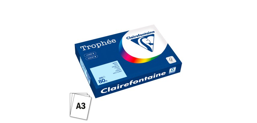 Papier couleur A3 80 g Clairefontaine Trophée couleurs pastel - Ramette de 500 feuilles