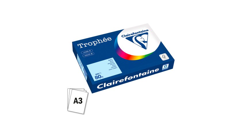 Ramette papier couleur Clairefontaine Trophée couleurs pastel A3 80 gr - 500 feuilles