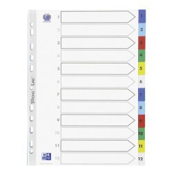 Set von farbigen Trennblättern, A4-Format, Elba 12 numerische Tabs