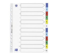 Tabbladen A4 polypropyleen gekleurd Elba 12 numerieke meerkleurige tabs - 1 set