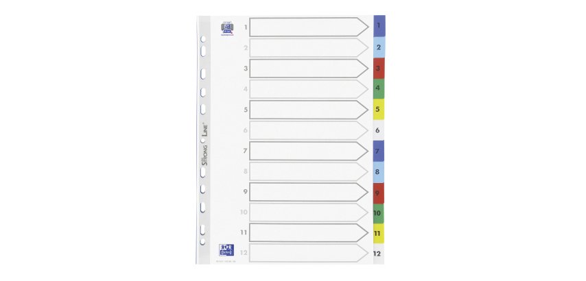Intercalaire numérique A4 Elba plastique 12 onglets multicolores - 1 jeu