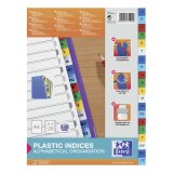 Intercalaire A4 polypropylène coloré OXFORD 20 onglets alphabétiques multicolores - 1 jeu