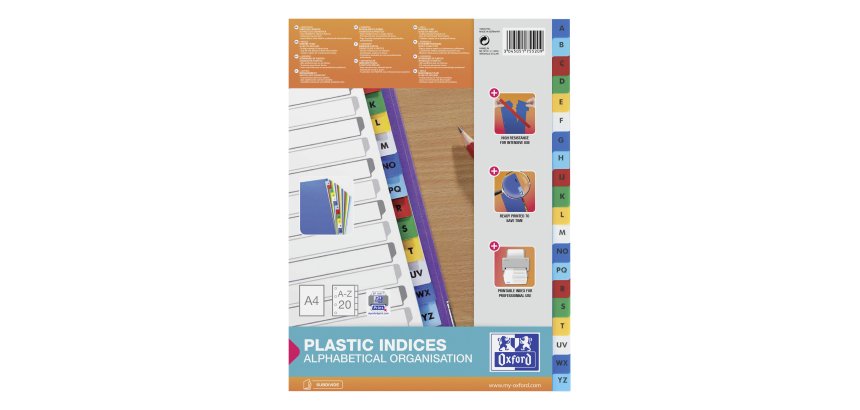 Intercalaire alphabétique A4 Elba plastique 20 onglets multicolores - 1 jeu