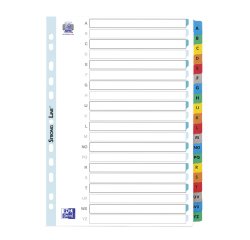 Set of alphabetical dividers, Bristol board with Mylar tabs, A4, 20 divisions