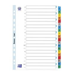 Set of alphabetical dividers, Bristol board with Mylar tabs, A4, 20 divisions