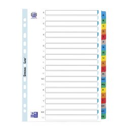 Set of alphabetical dividers, Bristol board with Mylar tabs, A4, 20 divisions