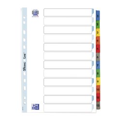 Set of numbered dividers, Bristol board with Mylar tabs, A4, 12 divisions