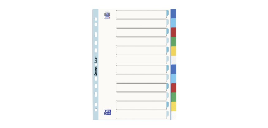 Intercalaire neutre A4 Oxford plastique 12 onglets multicolores - 1 jeu