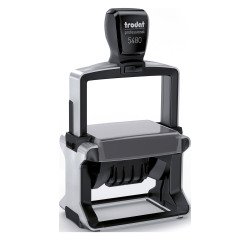 Trodat Metal Line 5480 sello fechador con texto personalizado bicolor 8 líneas + fecha