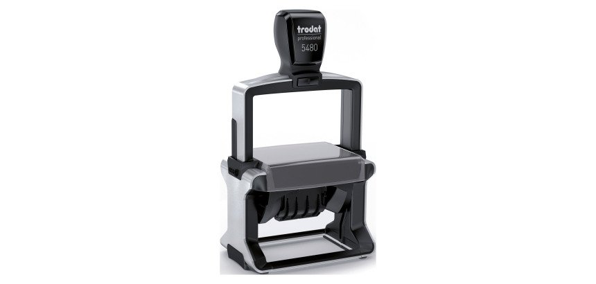 Tampon dateur personnalisable Trodat Metal Line 5480 bicolore - 8 lignes + date