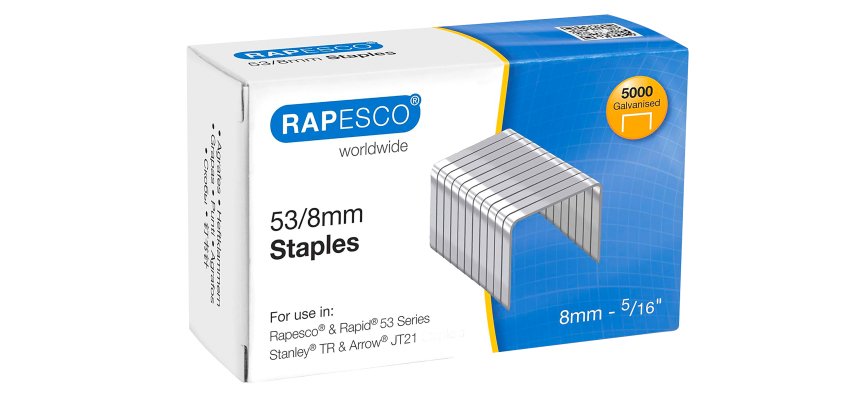 Agrafe Rapesco 53/8 galvanisée - Boîte de 5000