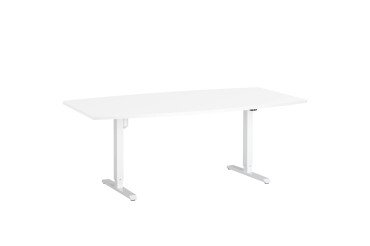 Mesa de reunión ergonómica eléctrica regulable 200 x 100 cm Ergosup patas blancas