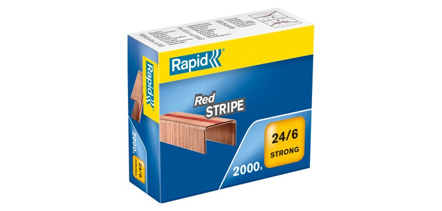 Agrafe Rapid Strong 24/6 Red Stripe cuivrée - Boîte de 2000