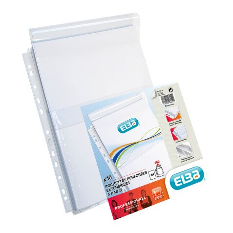 Perforierte Hüllen mit Balg Elba A4 PVC 20/100e - Pack von 10