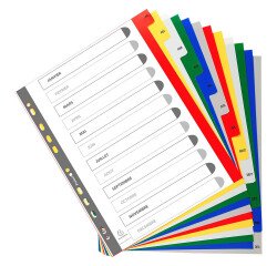 Intercalaire A4+ polypropylène couluer Exacompta 12 onglets mensuels multicolores - 1 jeu