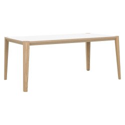 Straight desk Ostrahl W 180 x D 90 top in white and undercarriage in solid ash-tree