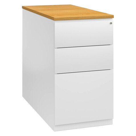 Drawer cabinet at desk height metal white D 80 cm Bruneau Excellens with top in wood 
