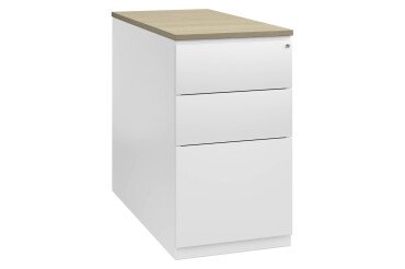 Caisson hauteur bureau métal blanc H 73 x L 39 x P 80 cm Bruneau Excellens/Arko avec dessus bois chêne clair