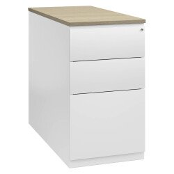 Drawer desk metal white H 73 x W 39 x D 80 cm Bruneau Excellens/Arko with light oak wood top